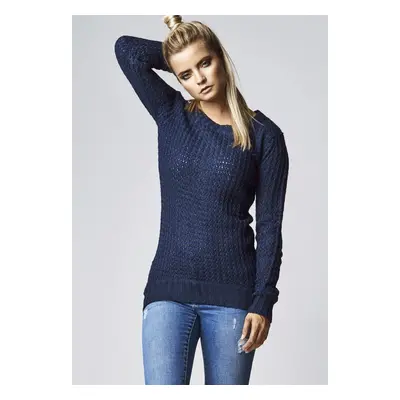 Women's sweater with a long wide neckline in a navy design