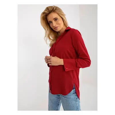 Burgundy classic women's shirt with long sleeves