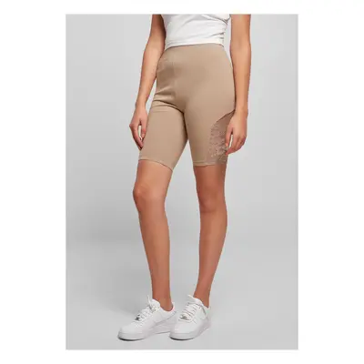 Women's high-waisted cycling shorts with lace insert, soft taupe