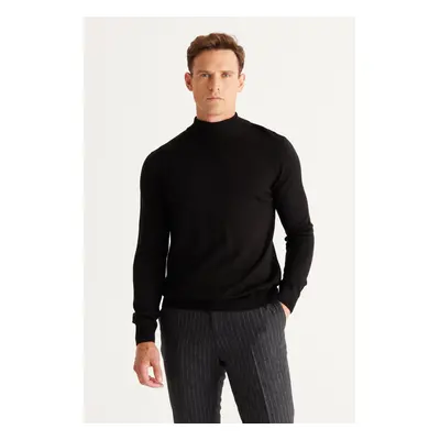 ALTINYILDIZ CLASSICS Men's Black Anti-pilling Anti-pilling Standard Fit Half Turtleneck Knitwear