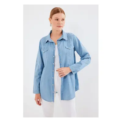 Bigdart Double Pocket Snap Denim Shirt - Blue