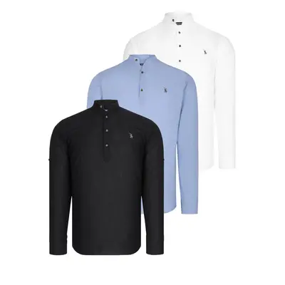 SET OF THREE G783 DEWBERRY JUDGE COLLAR SHIRT-BLACK-WHITE-BLUE