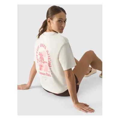 Women's oversize T-shirt with 4F print - cream