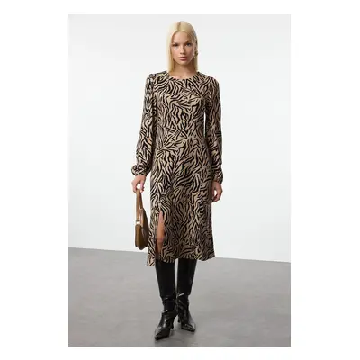 Trendyol Brown Floral Midi Woven Dress