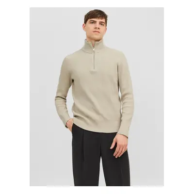 Beige Mens Ribbed Sweater Jack & Jones Perfect - Men