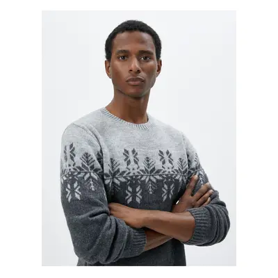 Koton Acrylic Blend Sweater Crew Neck Ethnic Patterned