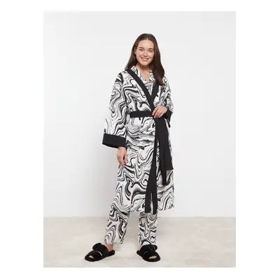 LC Waikiki Women's Shawl Collar Patterned Long Sleeve Dressing Gown