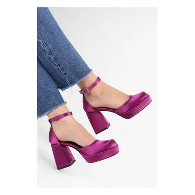 Shoeberry Women's Pascal Purple Satin Platform Heeled Shoes