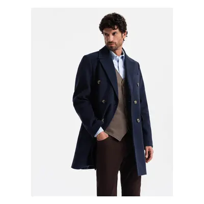 Ombre Men's double-breasted coat with decorative buttons - indigo