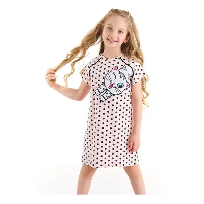 Denokids White Cat Girl's Polka Dot Pink Summer Dress