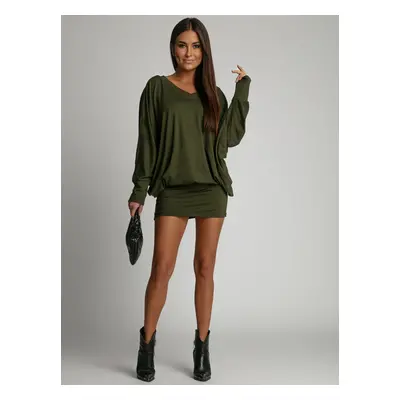 Fashionable basic khaki bat dress