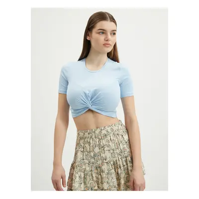 Light blue womens cropped T-shirt with knot Noisy May Twiggi - Women