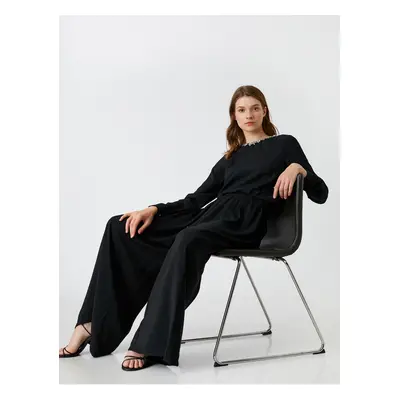 Koton Wide Leg Evening Jumpsuit Collar Stone Detail