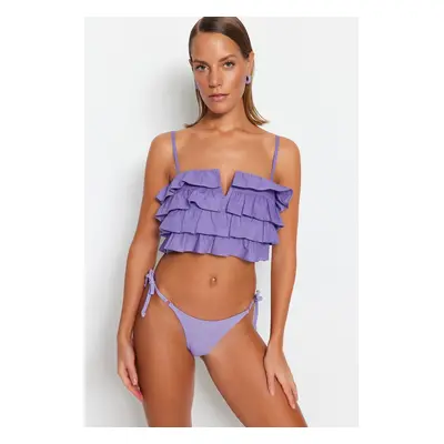 Trendyol Lilac Crop Weave Ruffled 100% Cotton Blouse