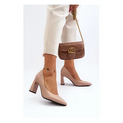 Beige high-heeled pumps made of Giseleni eco leather