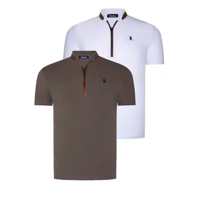 DUAL SET T8571 DEWBERRY ZIPPER MENS T-SHIRT-WHITE-KHAKI