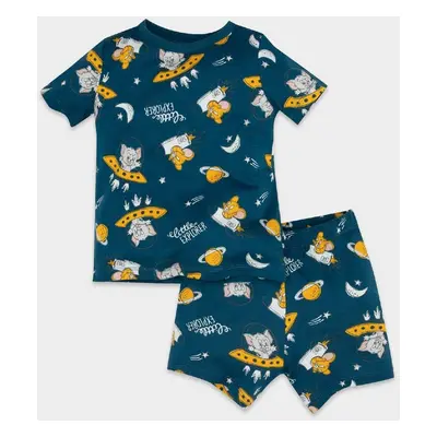 DEFACTO Baby Boy Tom & Jerry Printed Short Sleeve Shorts Cotton Combed Cotton Pajama Set