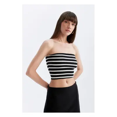 DEFACTO Slim Fit Striped Strapless Corduroy Camisole Blouse