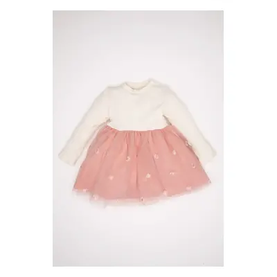 DEFACTO Baby Girl Crew Neck Long Sleeve Ribbed Camisole Tutu Dress