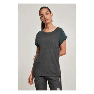 Women's raglan T-shirt with contrasting charcoal/bottlegreen