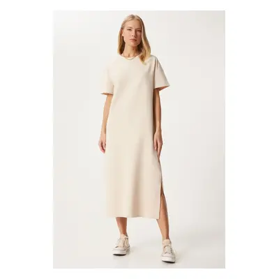 Happiness İstanbul Women's Cream Cotton Summer Casual Combed Dress