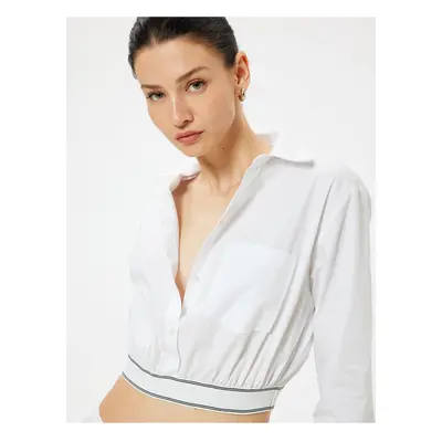 Koton Crop Poplin Shirt Elastic Waist Long Sleeve Pocket Detailed