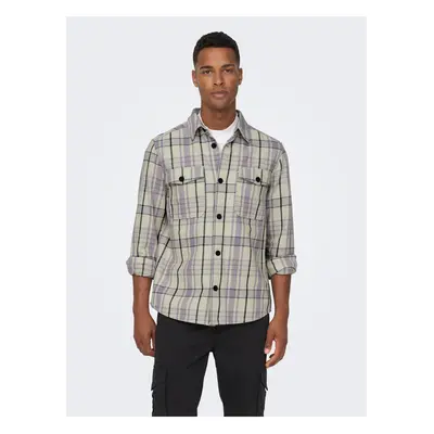 Cream-purple men's plaid shirt ONLY & SONS Milo - Men