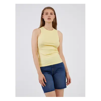 Light yellow womens ribbed basic tank top AWARE by VERO MODA Lavende - Women