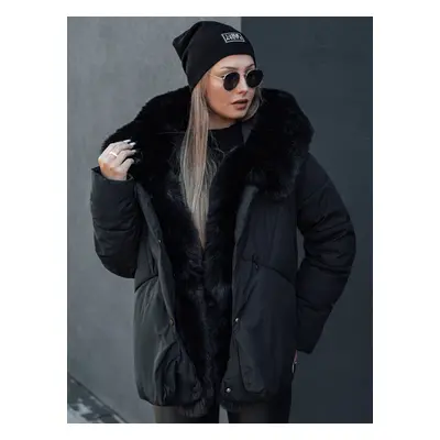 Women's winter jacket LUNAVI quilted with fur black Dstreet