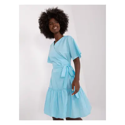 Light blue cotton dress with ruffle