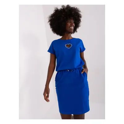 Cobalt blue sweatshirt dress with short sleeves