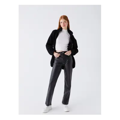 LC Waikiki Slim Fit Straight Leather Look Women's Trousers