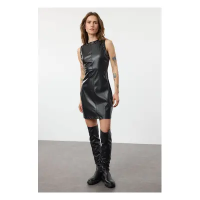 Trendyol Black Faux Leather Trouser Fitted/Fits Body Mini Woven Dress