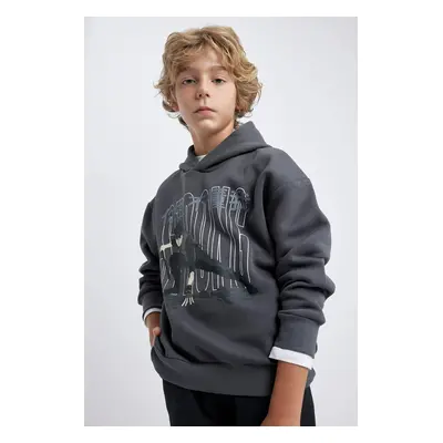 DEFACTO Boy&#39;s Oversize Fit Hooded Printed Thick Sweatshirt