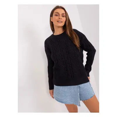 Black sweater with cables and long sleeves