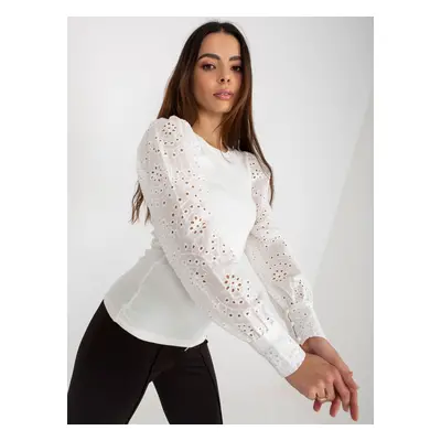 White ribbed formal blouse with decorative sleeves from OCH BELLA