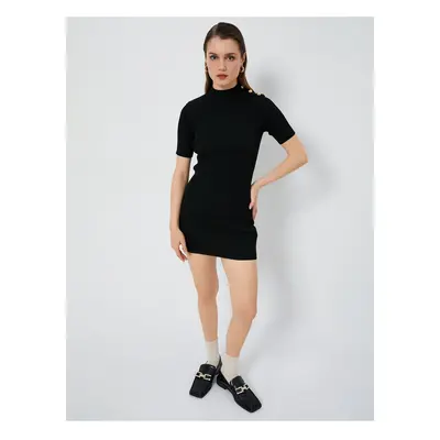 Koton Super Mini Knitwear Dress Ribbed Short Sleeve Stand Collar