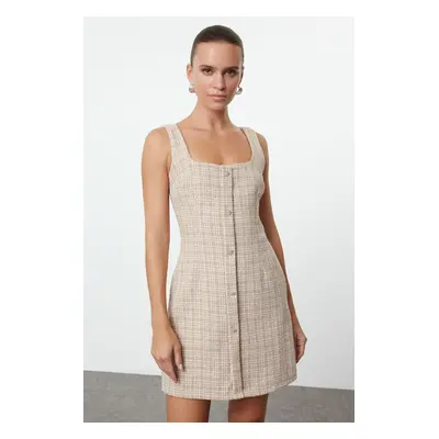 Trendyol Beige Tweed Woven Short Dress