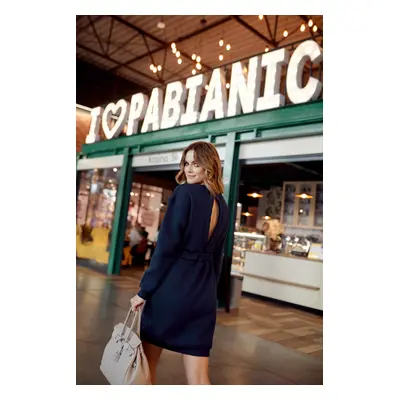 Warm, navy blue dress with a cut-out at the back