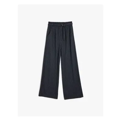 Koton Trousers Belt Detailed Elastic Waist Pocket Viscose Fabric