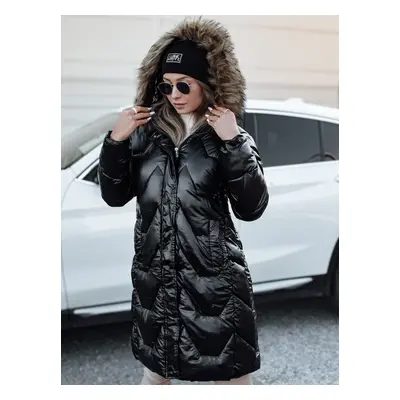 Women's winter jacket ELECIO long quilted with hood black Dstreet