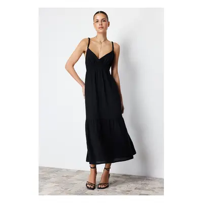 : Trendyol Black Waist Opening Strap Midi Woven Dress