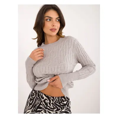 Grey women's classic sweater with long sleeves