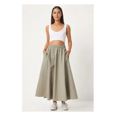 Happiness İstanbul Women's Stone Gray Linen Blend Maxi Skirt