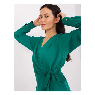 Dark green wrap-around party blouse with ties