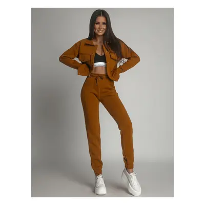 Warm women's set of bomber jacket and sweatpants, caramel