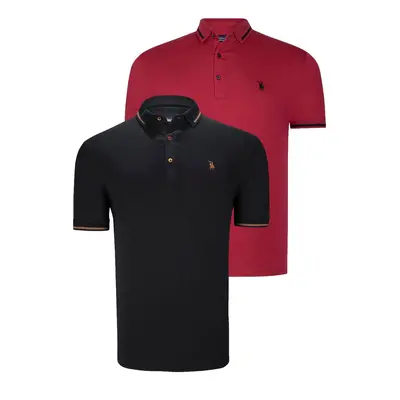 DOUBLE SET T8586 DEWBERRY MEN'S T-SHIRT-BLACK-BURGUNDY