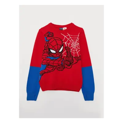 LC Waikiki Crew Neck Spiderman Patterned Long Sleeve Boy's Knitwear Sweater