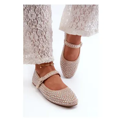 Eco-friendly suede ballerinas decorated with beige Tinara rhinestones