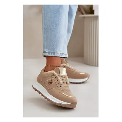 Women's sports shoes insulated with fur on the khaki platform Lerisas